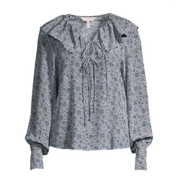 Rebecca Taylor Silk Blend Blousen Sleeve Lace Up Ruffle Trim Neckline Blouse | S - Picture 1 of 8